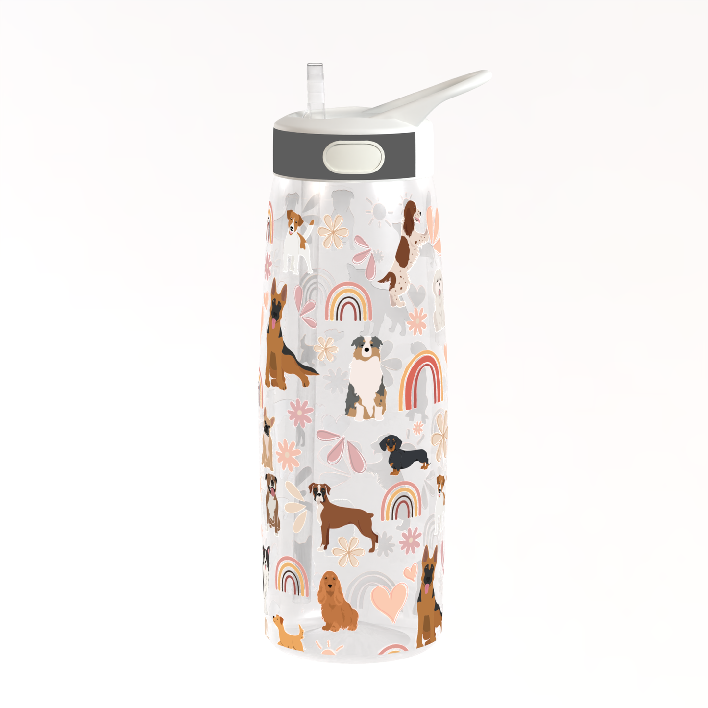 Retro Dog Water Bottle – 800ml BPA-Free Drink Bottle with No-Spill Straw