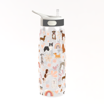Retro Dog Water Bottle – 800ml BPA-Free Drink Bottle with No-Spill Straw