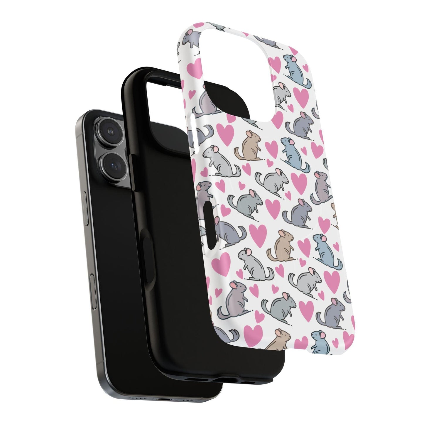 iPhone Magnetic Case - Pink Love Hearts and Chinchilla Illustrations