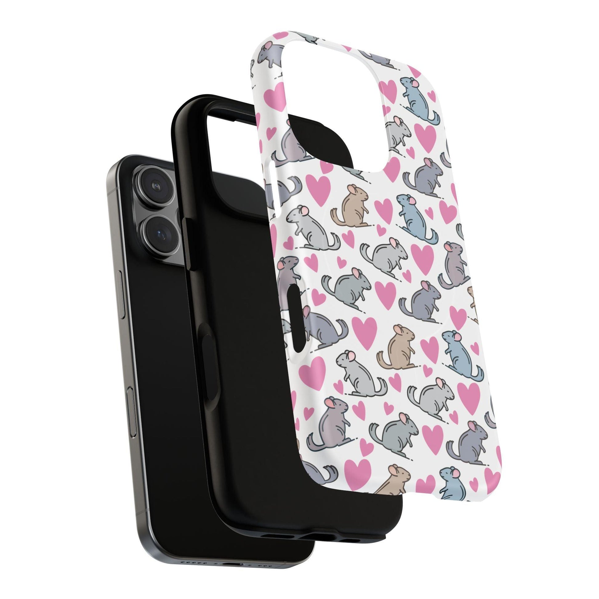 iPhone Magnetic Case - Pink Love Hearts and Chinchilla Illustrations