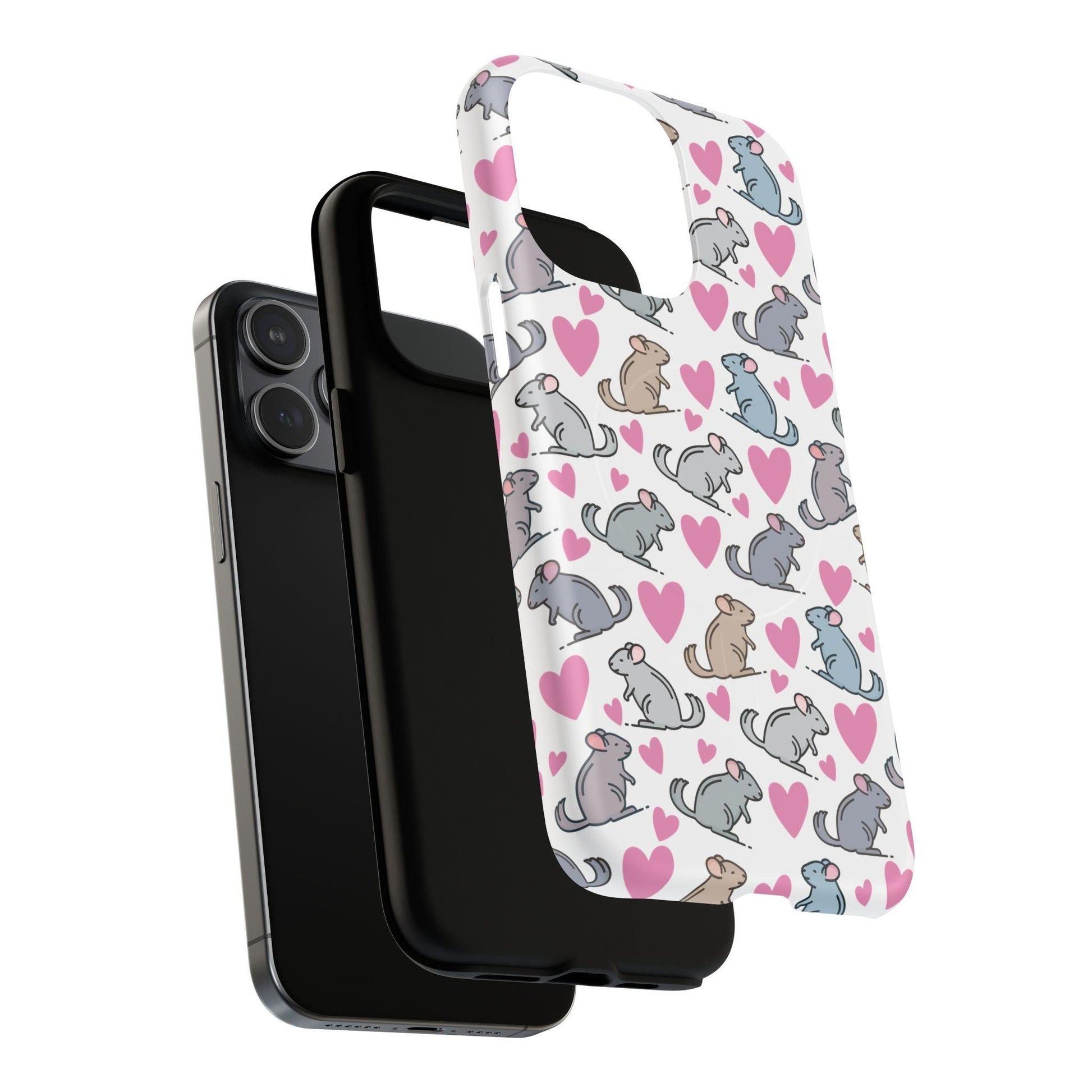 iPhone Magnetic Case - Pink Love Hearts and Chinchilla Illustrations