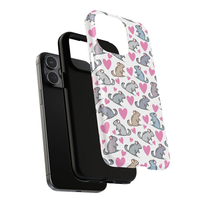 iPhone Magnetic Case - Pink Love Hearts and Chinchilla Illustrations