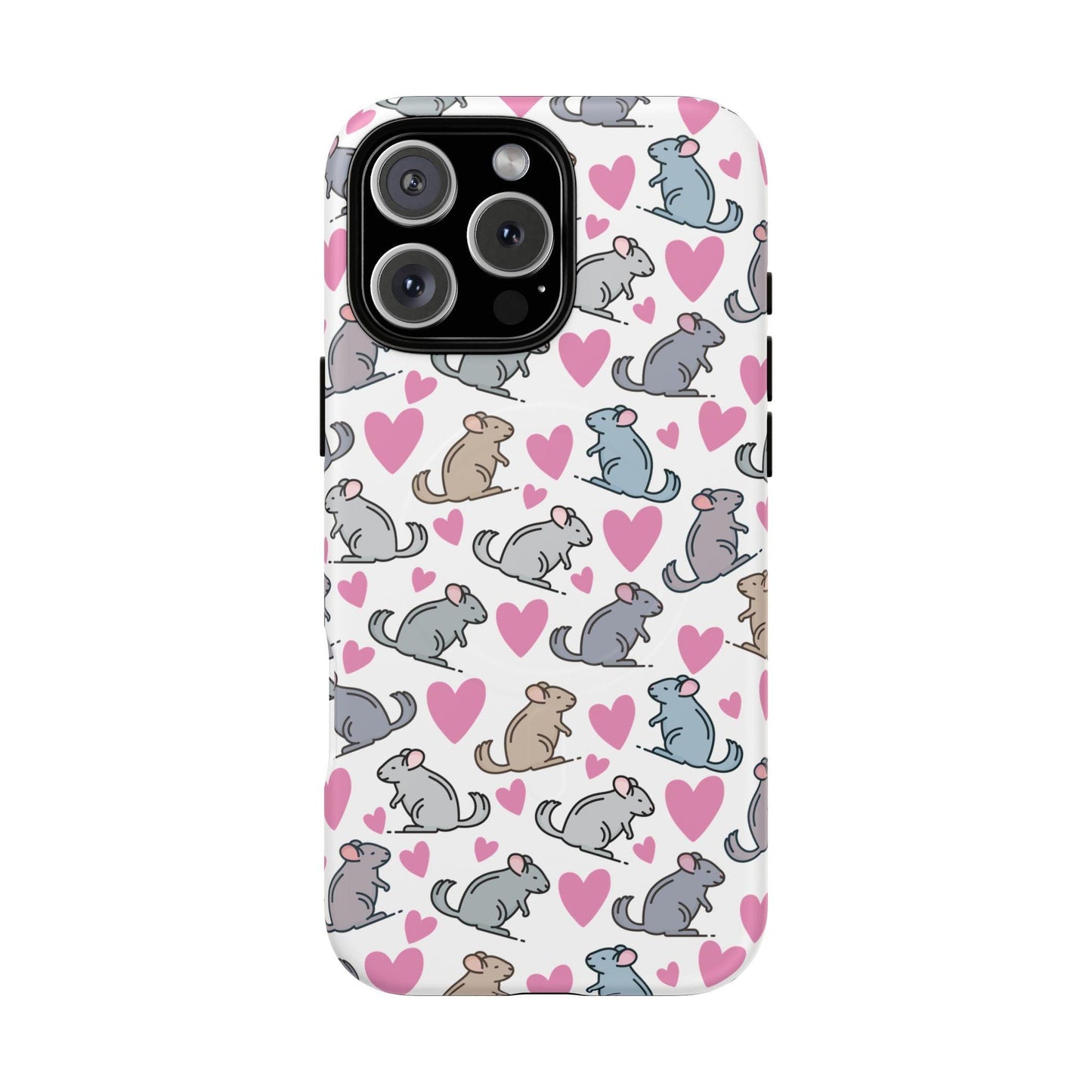 iPhone Magnetic Case - Pink Love Hearts and Chinchilla Illustrations