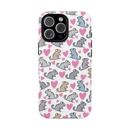 iPhone Magnetic Case - Pink Love Hearts and Chinchilla Illustrations