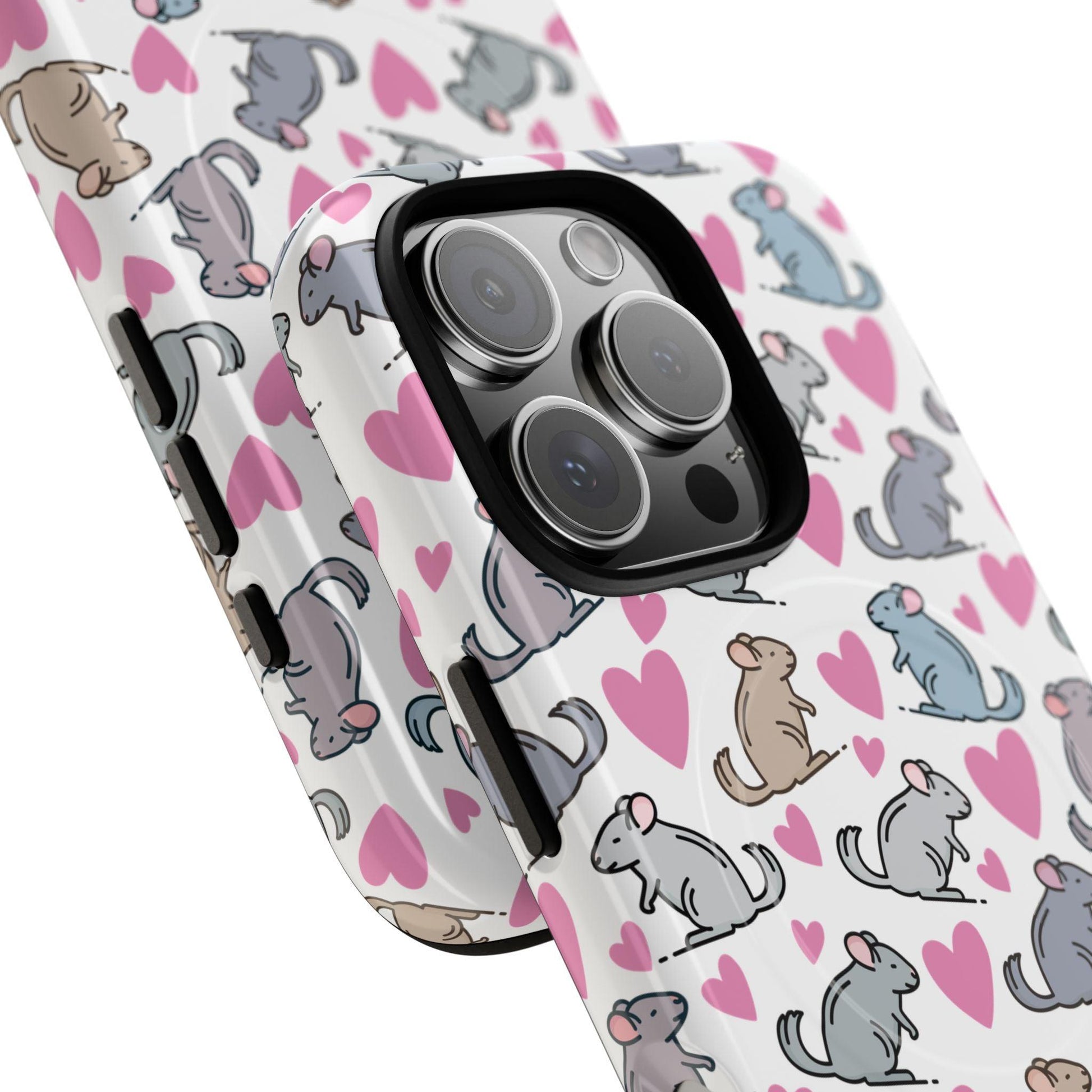 iPhone Magnetic Case - Pink Love Hearts and Chinchilla Illustrations