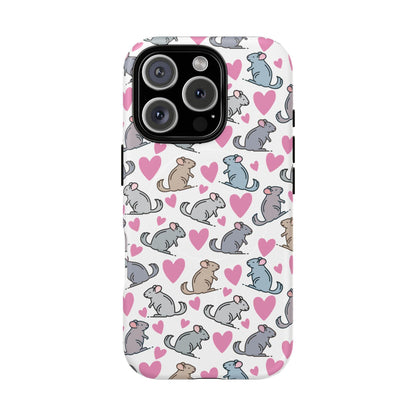 iPhone Magnetic Case - Pink Love Hearts and Chinchilla Illustrations