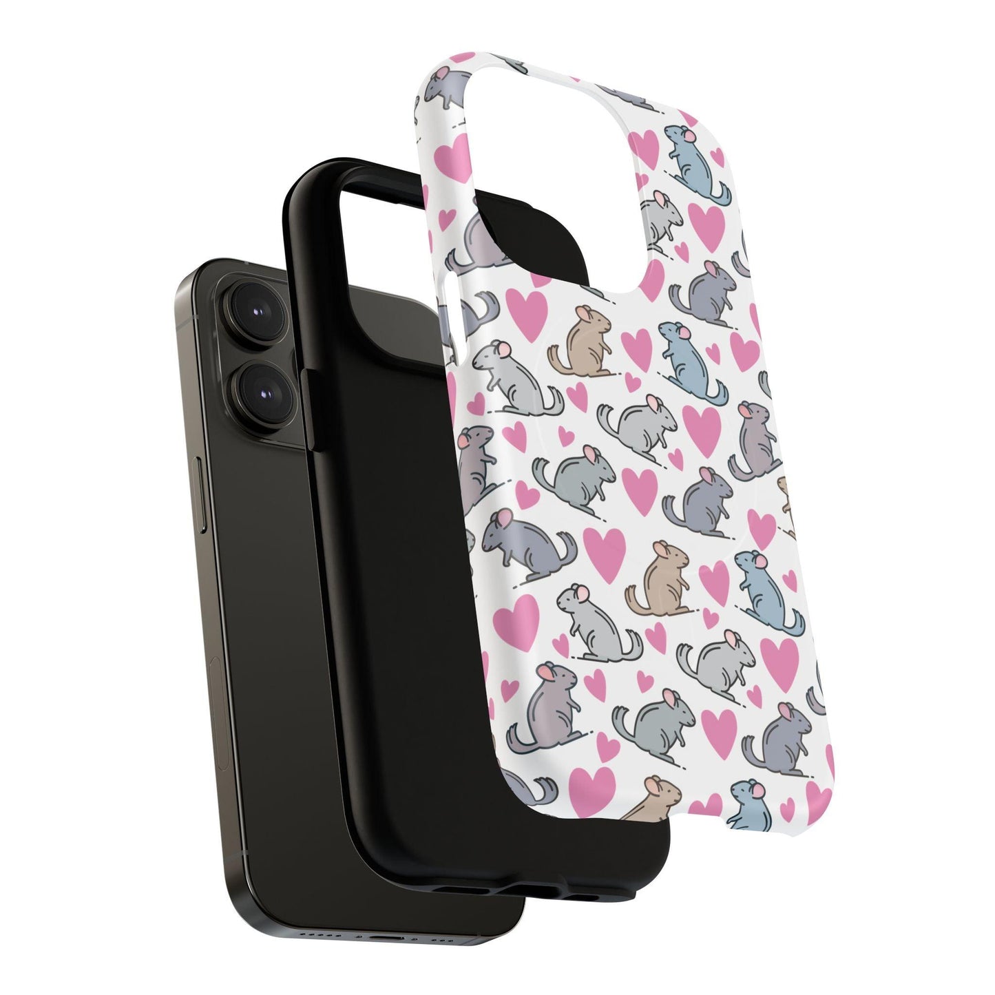 iPhone Magnetic Case - Pink Love Hearts and Chinchilla Illustrations