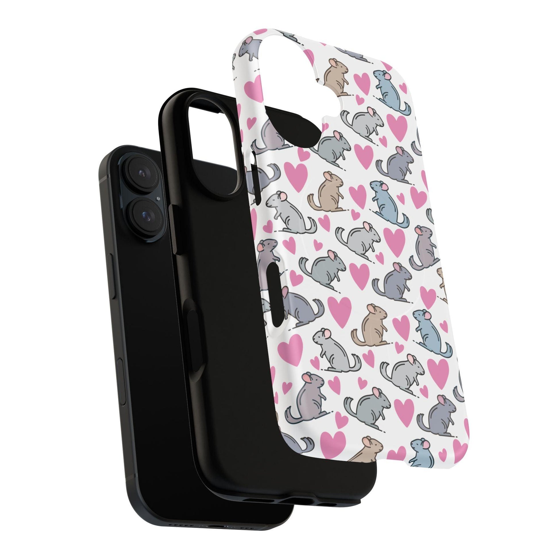 iPhone Magnetic Case - Pink Love Hearts and Chinchilla Illustrations