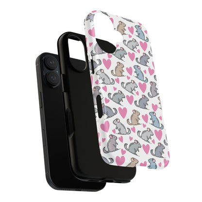 iPhone Magnetic Case - Pink Love Hearts and Chinchilla Illustrations