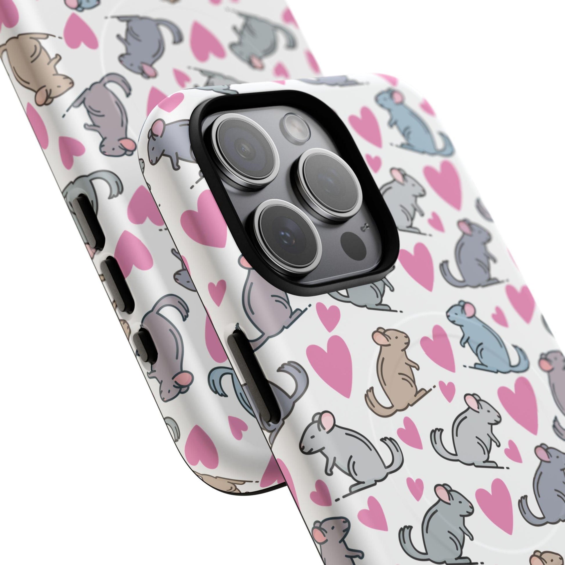 iPhone Magnetic Case - Pink Love Hearts and Chinchilla Illustrations