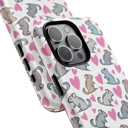iPhone Magnetic Case - Pink Love Hearts and Chinchilla Illustrations