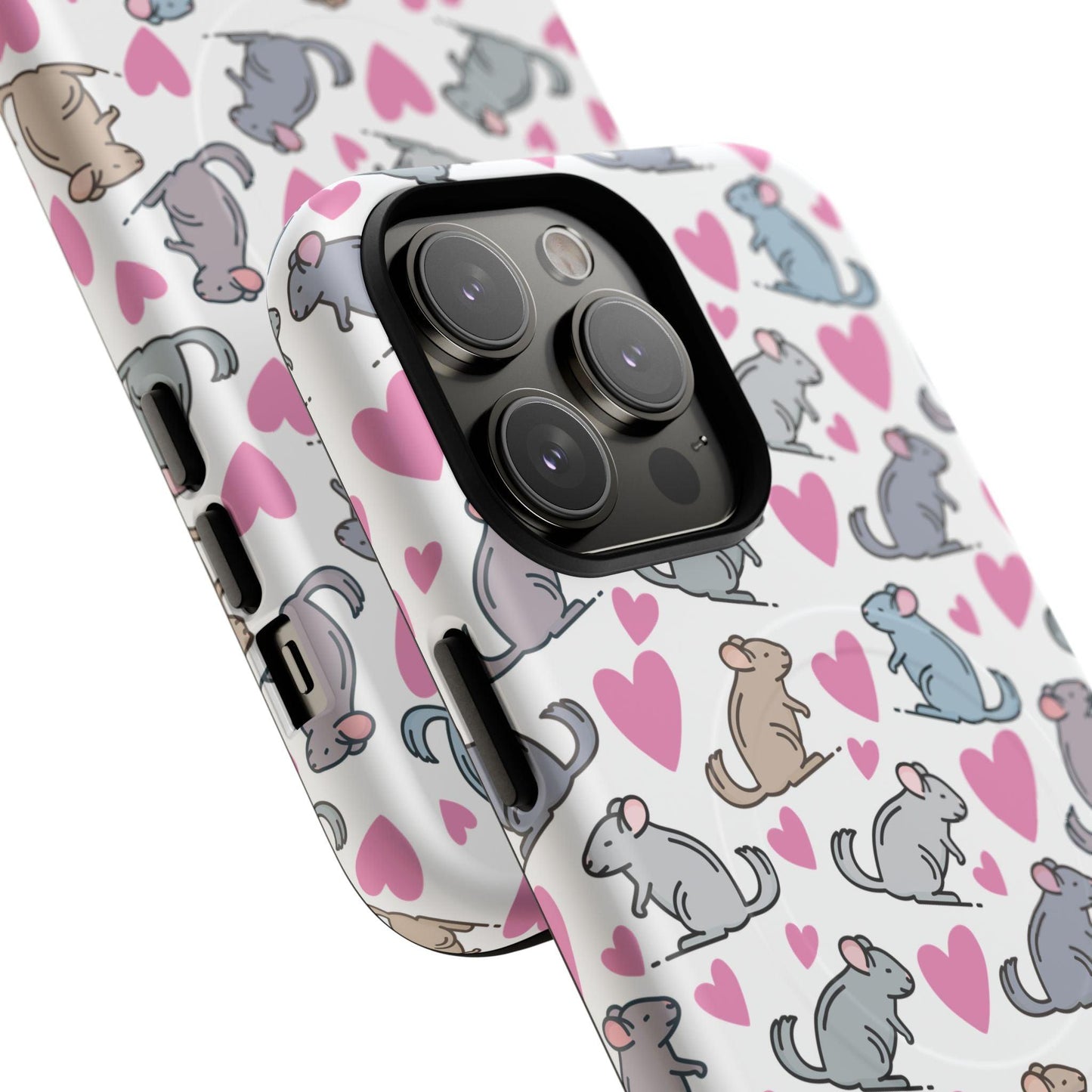 iPhone Magnetic Case - Pink Love Hearts and Chinchilla Illustrations
