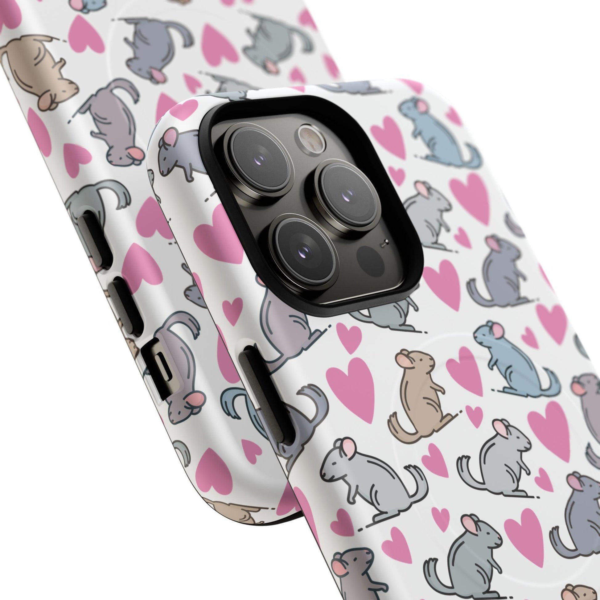 iPhone Magnetic Case - Pink Love Hearts and Chinchilla Illustrations