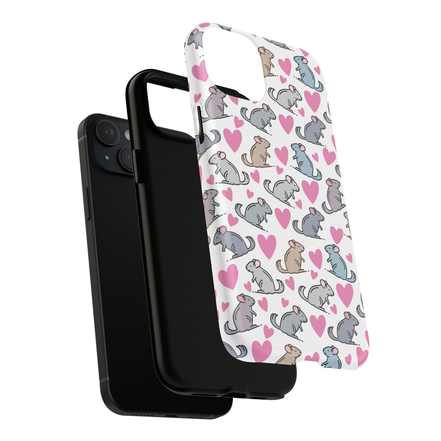 iPhone Magnetic Case - Pink Love Hearts and Chinchilla Illustrations