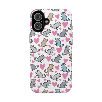 iPhone Magnetic Case - Pink Love Hearts and Chinchilla Illustrations