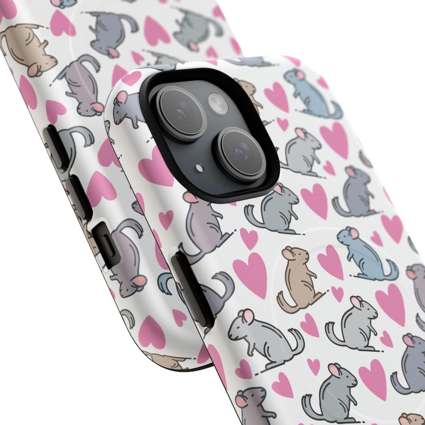 iPhone Magnetic Case - Pink Love Hearts and Chinchilla Illustrations