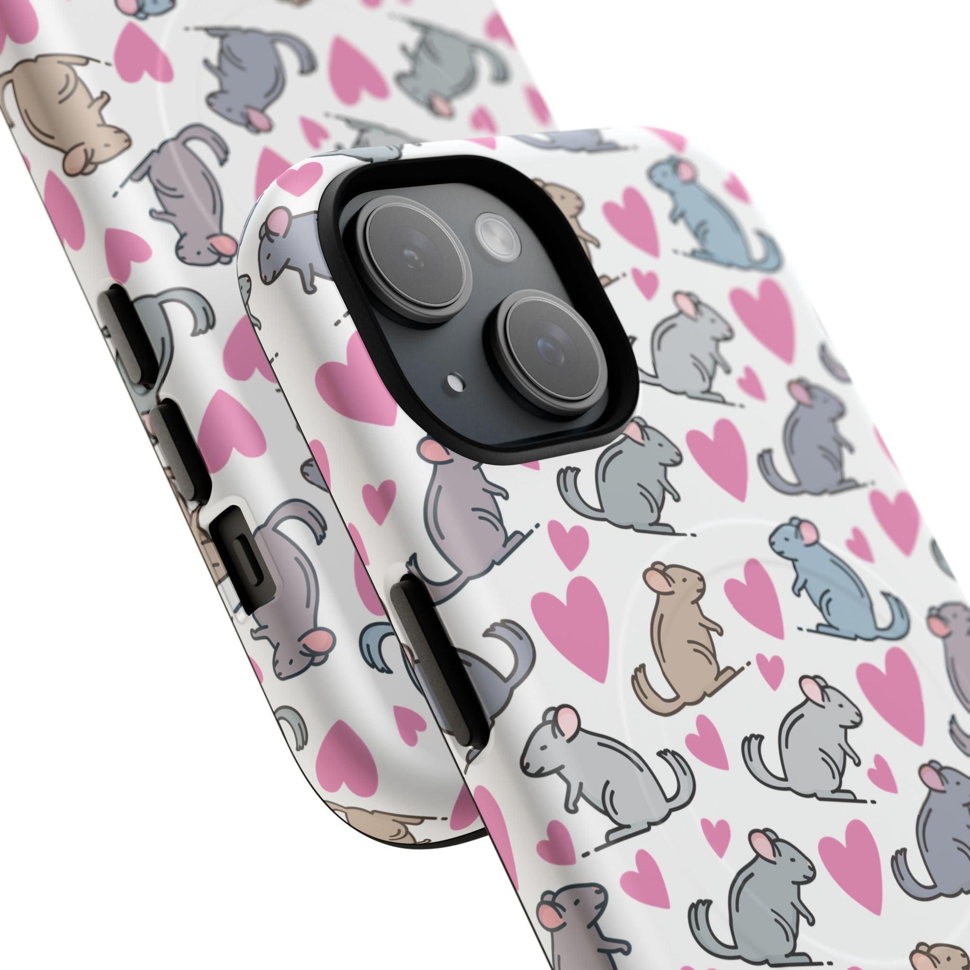 iPhone Magnetic Case - Pink Love Hearts and Chinchilla Illustrations