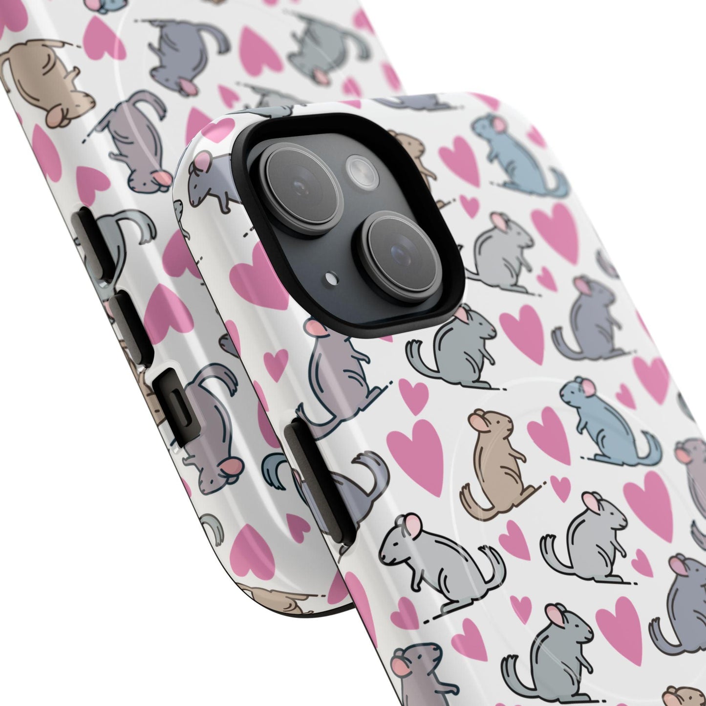 iPhone Magnetic Case - Pink Love Hearts and Chinchilla Illustrations