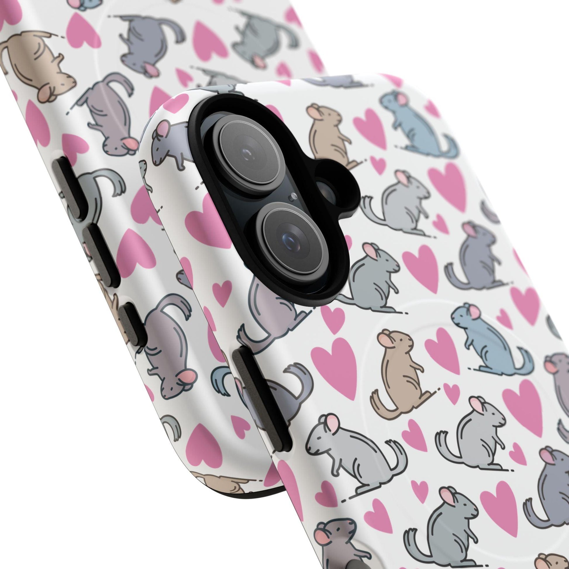 iPhone Magnetic Case - Pink Love Hearts and Chinchilla Illustrations