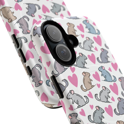 iPhone Magnetic Case - Pink Love Hearts and Chinchilla Illustrations