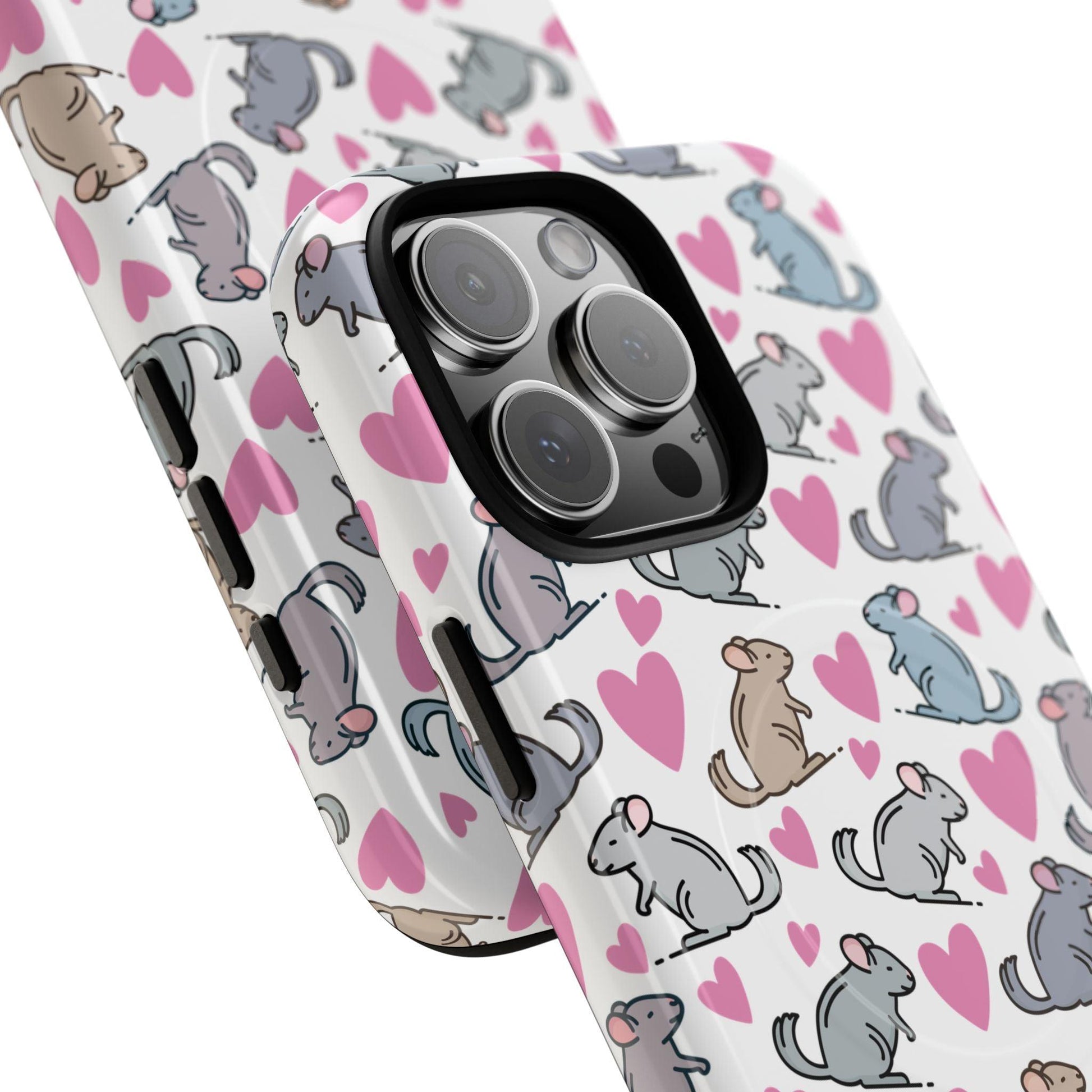 iPhone Magnetic Case - Pink Love Hearts and Chinchilla Illustrations