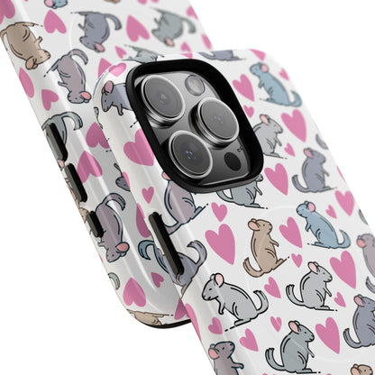 iPhone Magnetic Case - Pink Love Hearts and Chinchilla Illustrations