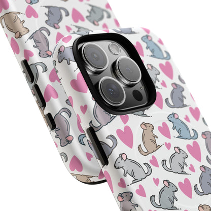 iPhone Magnetic Case - Pink Love Hearts and Chinchilla Illustrations