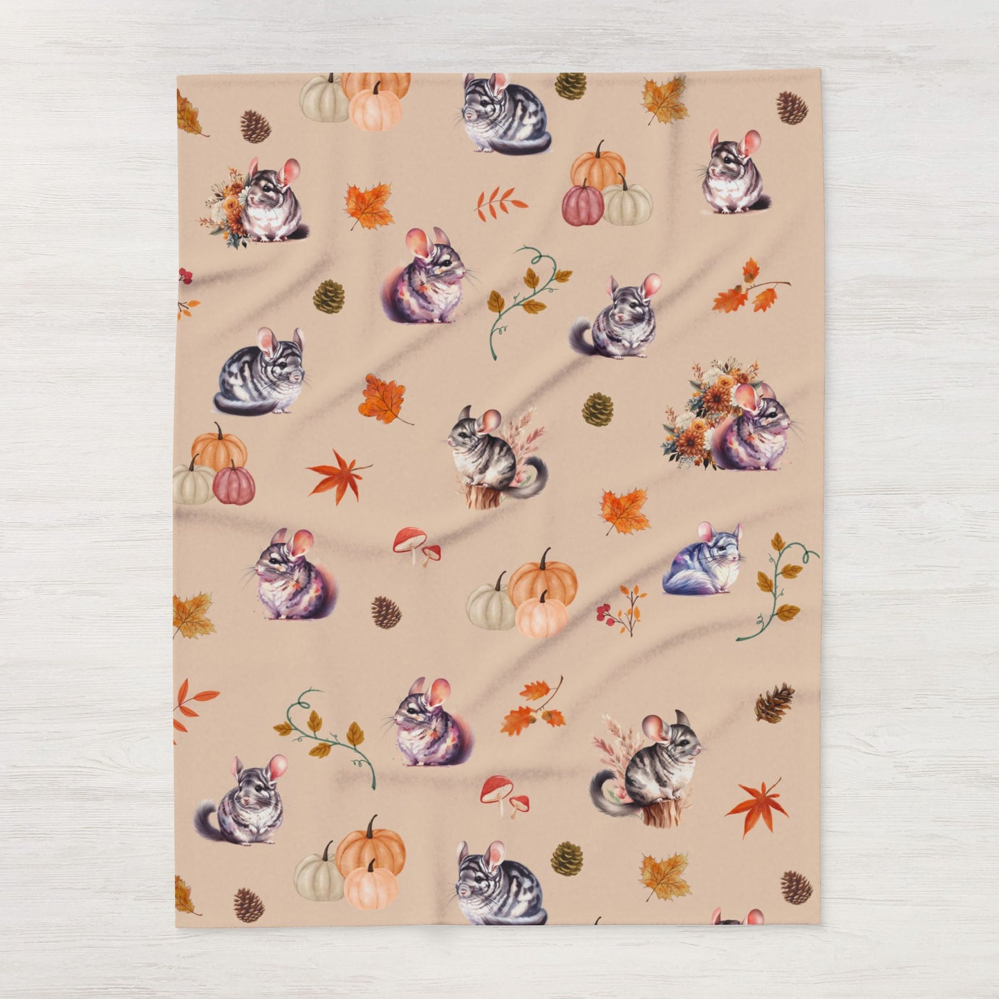 Chinchilla Themed Fleece Blanket, Warm Autumn Decor, Snuggle Blanket, Autumn Blanket, Home Comfort