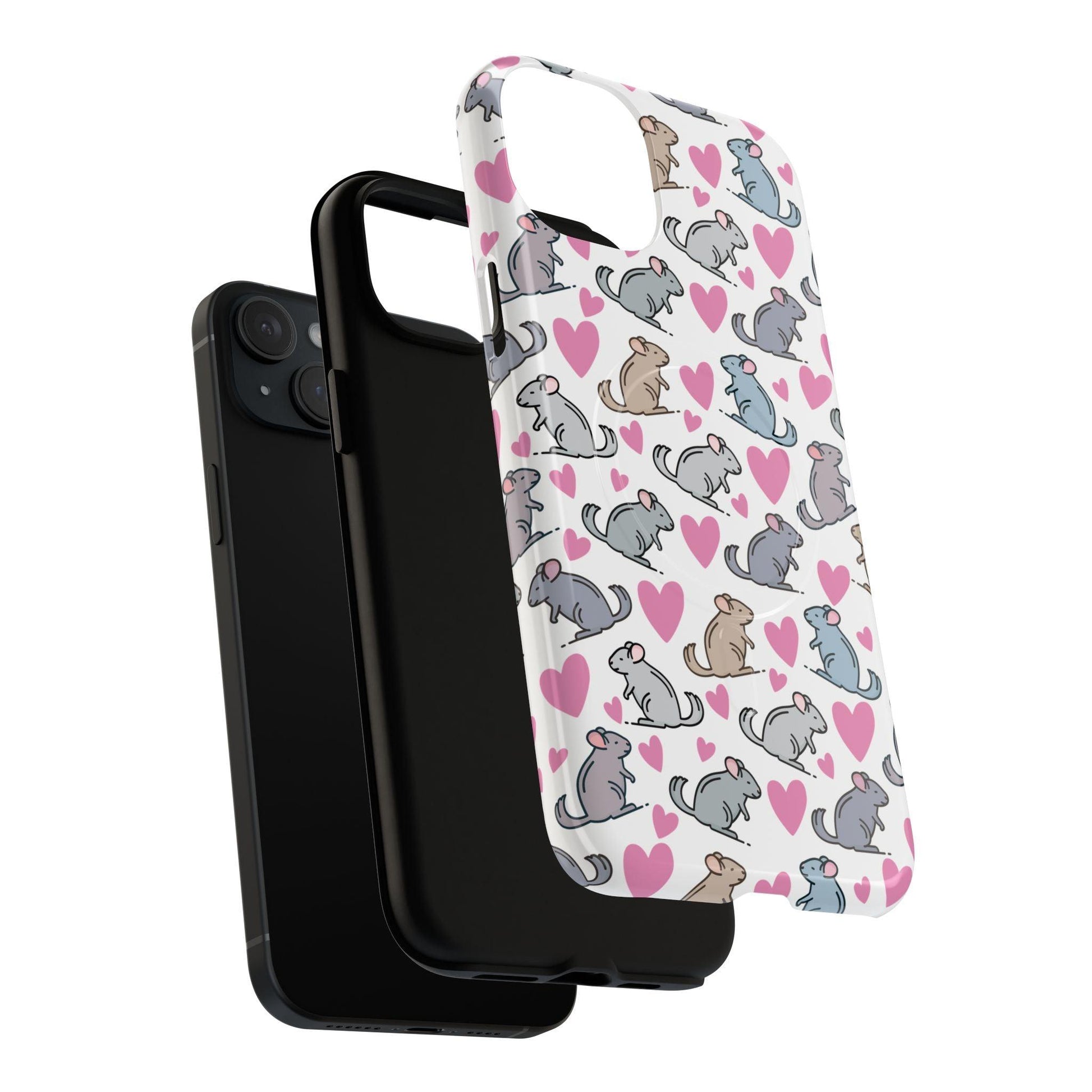 iPhone Magnetic Case - Pink Love Hearts and Chinchilla Illustrations