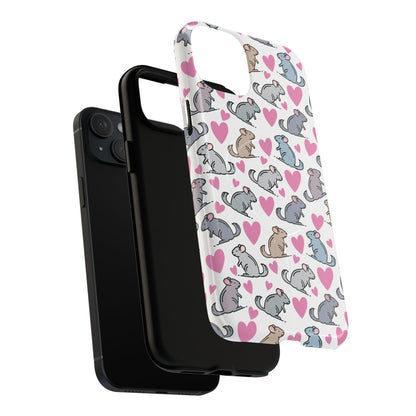 iPhone Magnetic Case - Pink Love Hearts and Chinchilla Illustrations
