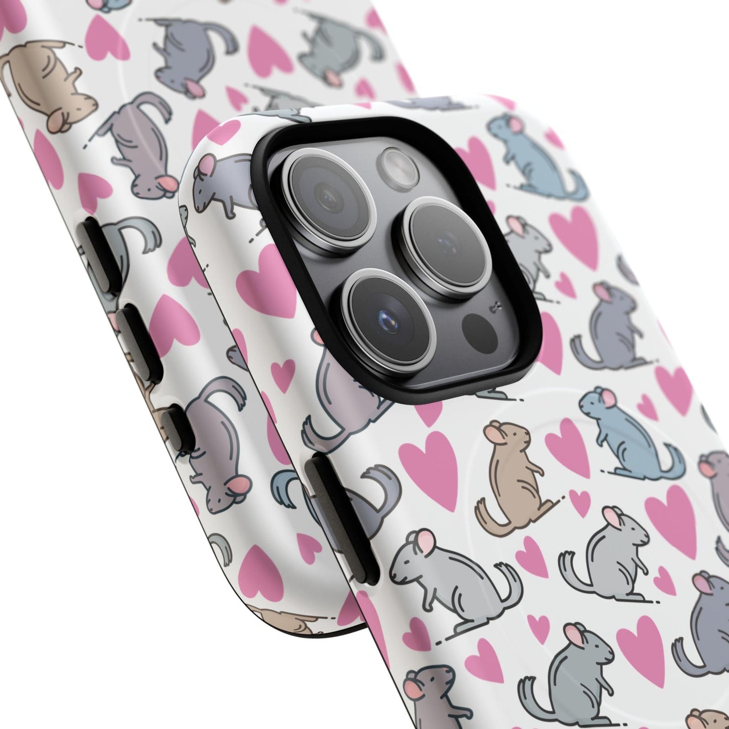 iPhone Magnetic Case - Pink Love Hearts and Chinchilla Illustrations