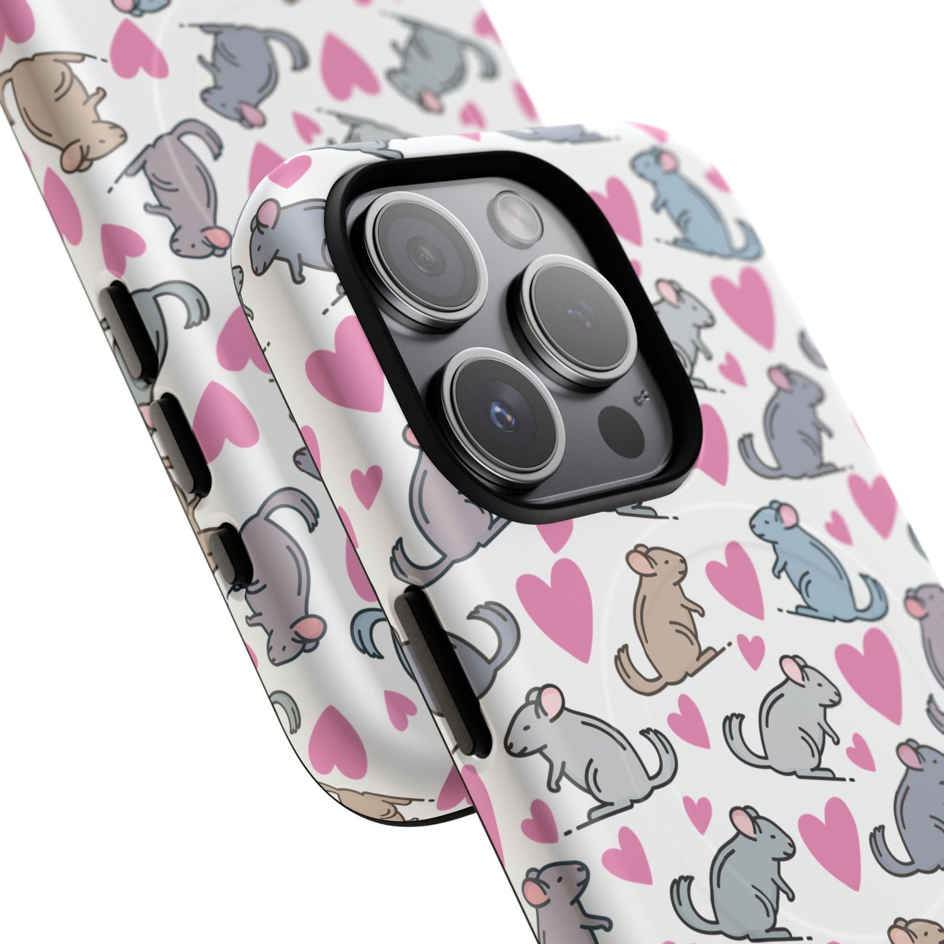 iPhone Magnetic Case - Pink Love Hearts and Chinchilla Illustrations