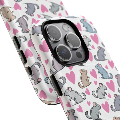 iPhone Magnetic Case - Pink Love Hearts and Chinchilla Illustrations