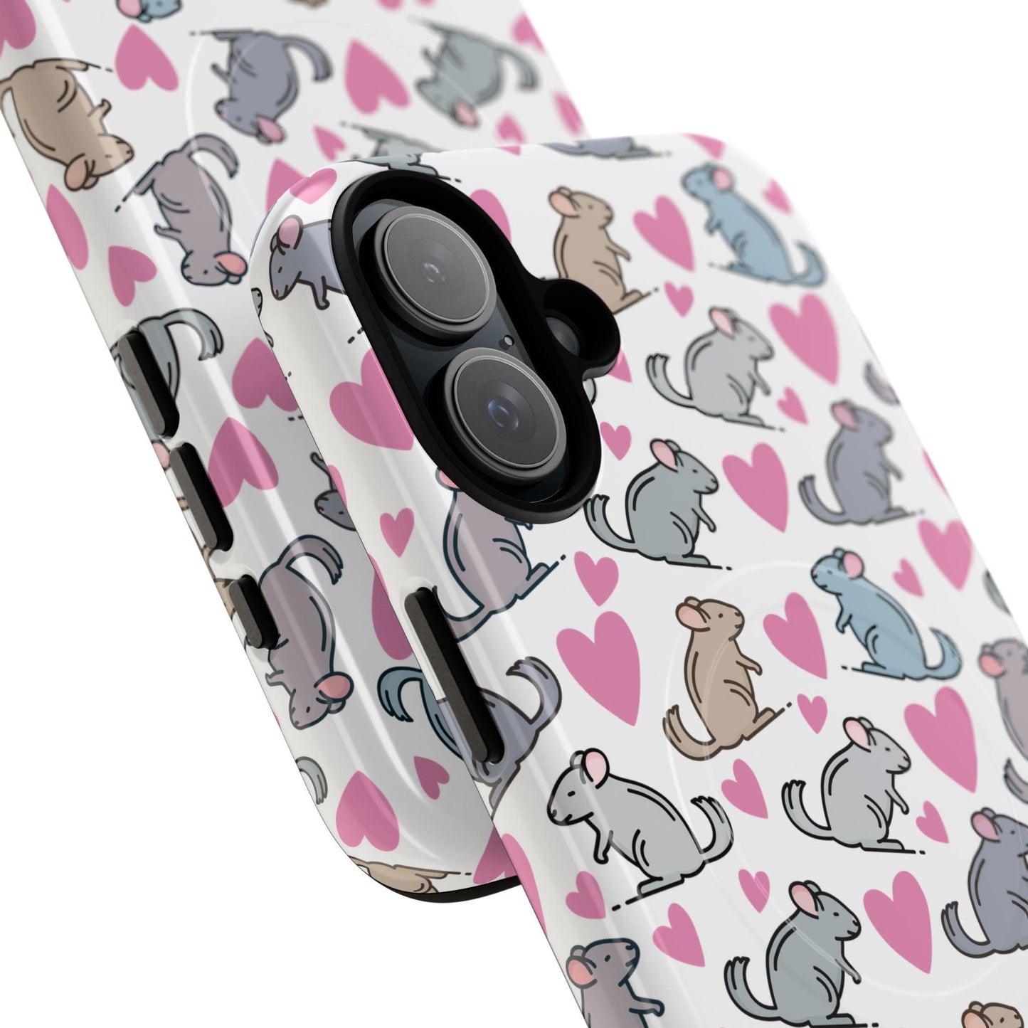 iPhone Magnetic Case - Pink Love Hearts and Chinchilla Illustrations