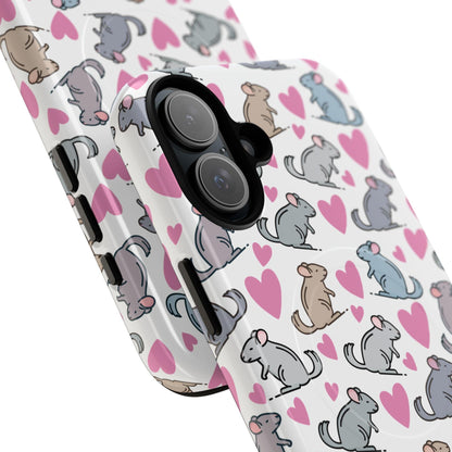 iPhone Magnetic Case - Pink Love Hearts and Chinchilla Illustrations