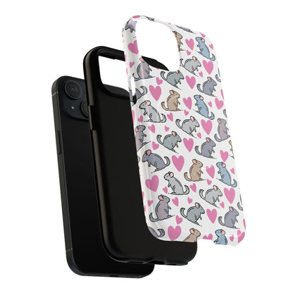 iPhone Magnetic Case - Pink Love Hearts and Chinchilla Illustrations