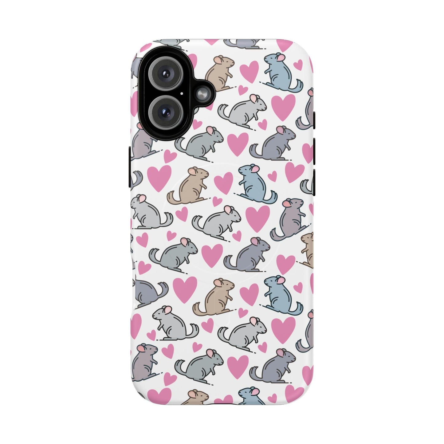 iPhone Magnetic Case - Pink Love Hearts and Chinchilla Illustrations