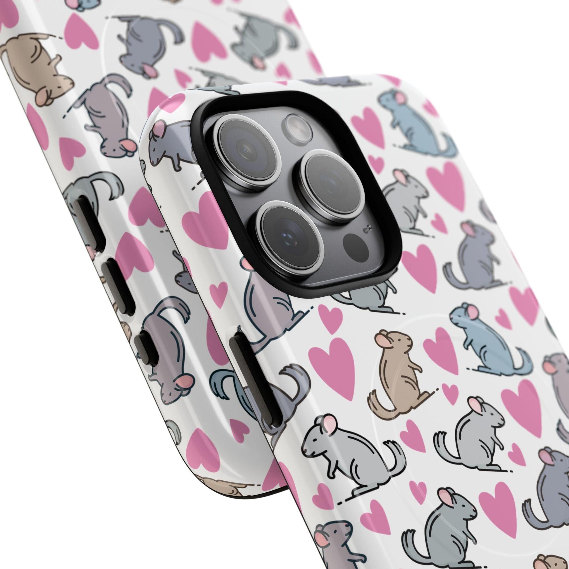 iPhone Magnetic Case - Pink Love Hearts and Chinchilla Illustrations