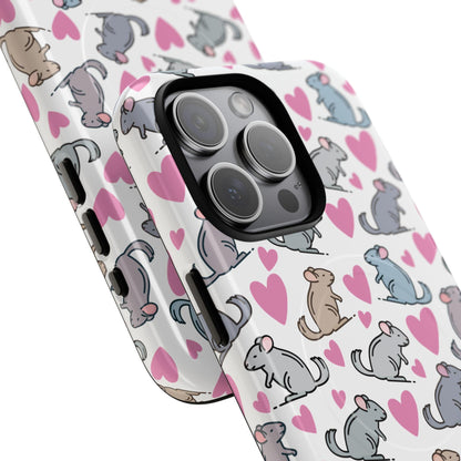 iPhone Magnetic Case - Pink Love Hearts and Chinchilla Illustrations