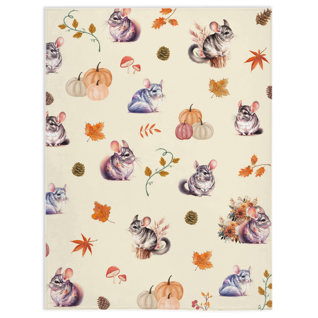 Cozy Autumn Sherpa Blanket with Adorable Chinchilla Design