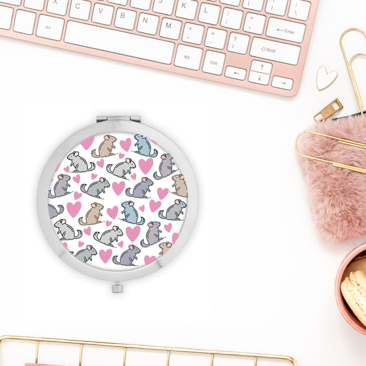 Chinchilla mirror, chinchilla heart gift, love hearts compact mirror 