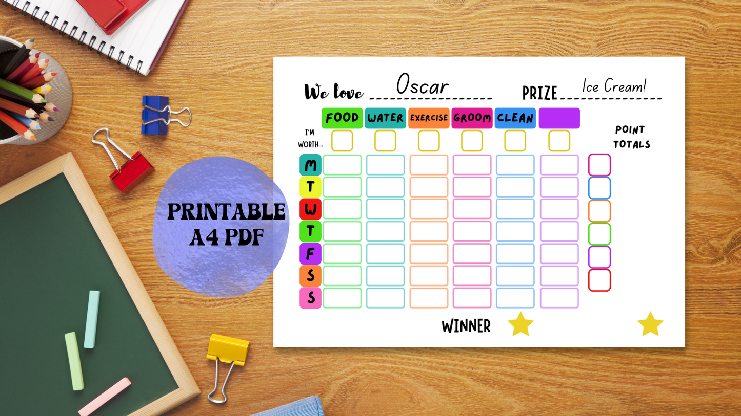 Kids’ Pet Chore Chart with Reward Points – Printable Weekly Responsibility Tracker