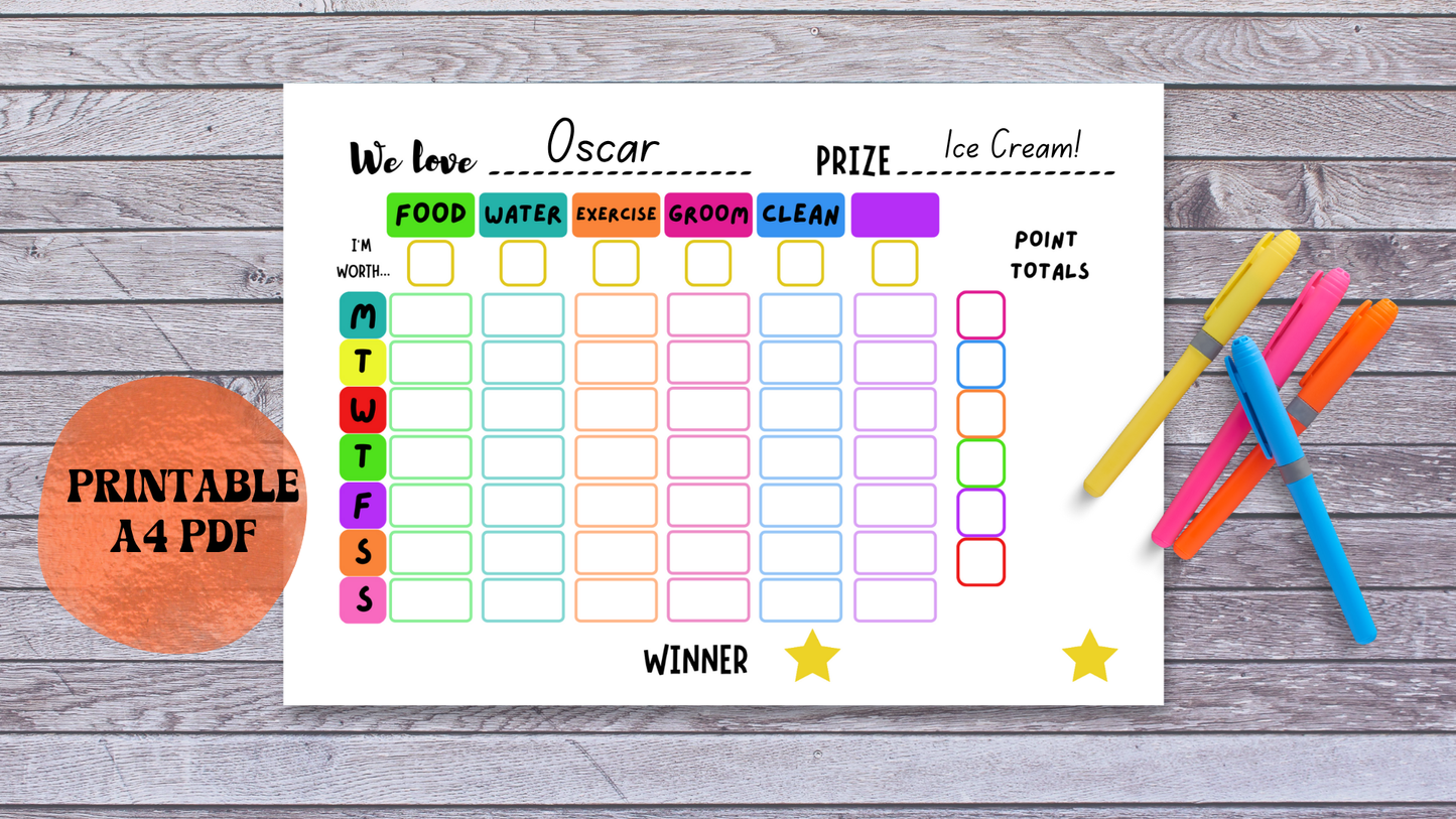 Kids’ Pet Chore Chart with Reward Points – Printable Weekly Responsibility Tracker
