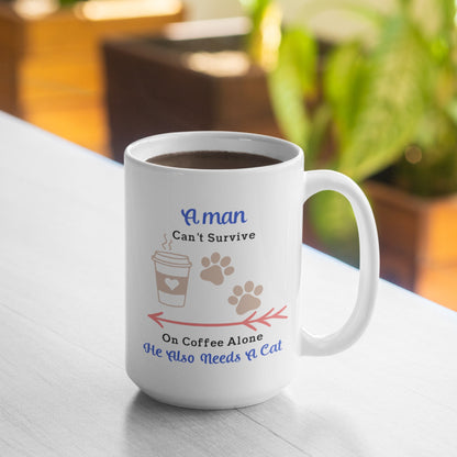 Cat dad coffee mug, man and coffee cat gift idea 15oz