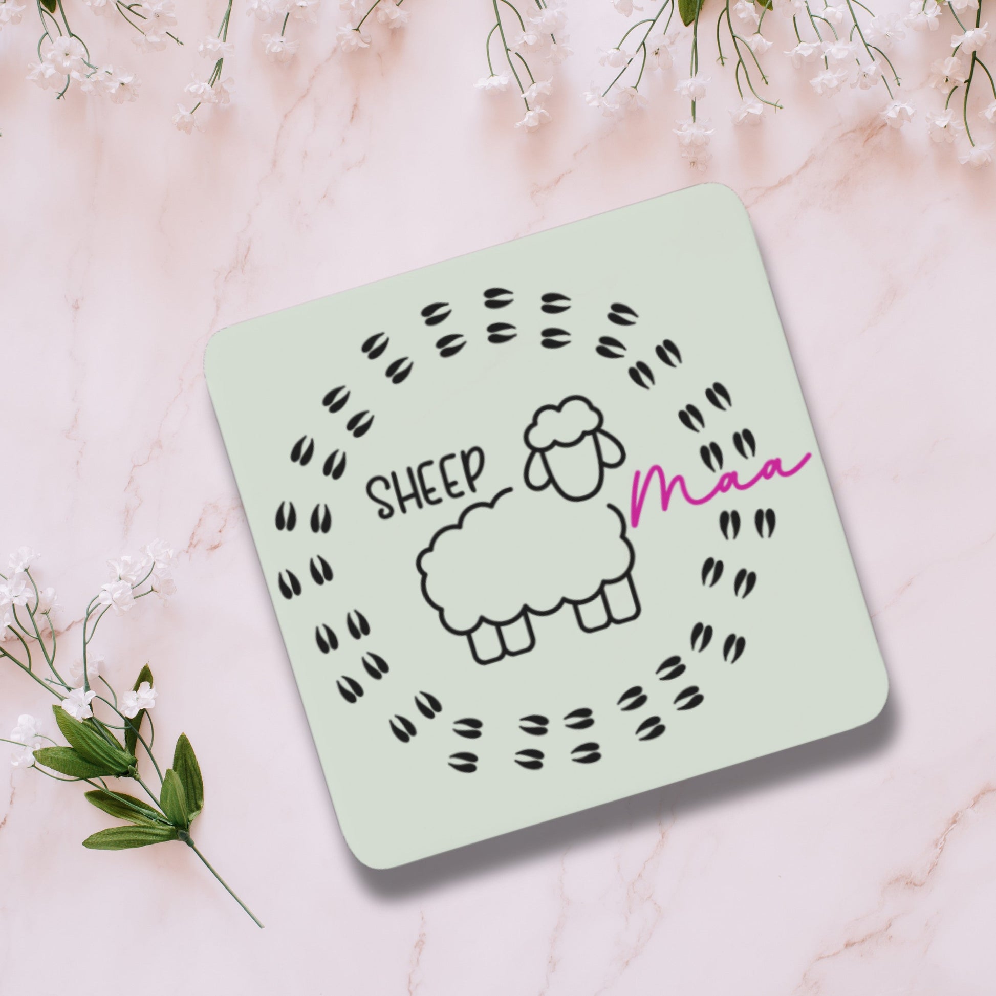 Sheep Maa Coaster Green cute sheep mom coaster, sheep gift