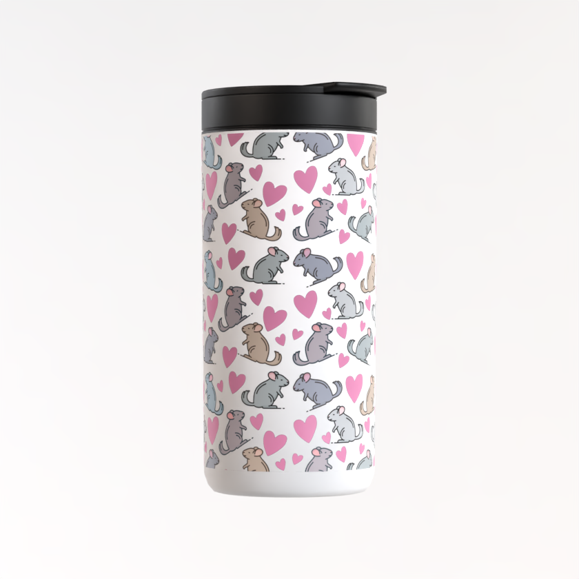 Chinchilla Thermos Flask – Eco-Friendly Reusable Travel Mug with Cute Chinchilla & Heart Pattern (400ml)