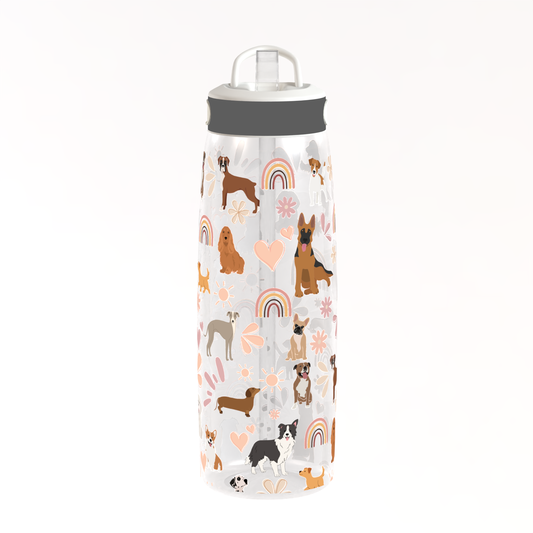 Retro Dog Water Bottle – 800ml BPA-Free Drink Bottle with No-Spill Straw